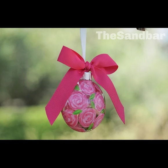 Rose Ornament, Pink Handpainted Floral Gift Shatterproof Ornament Preppy Flower - Picture 3 of 3